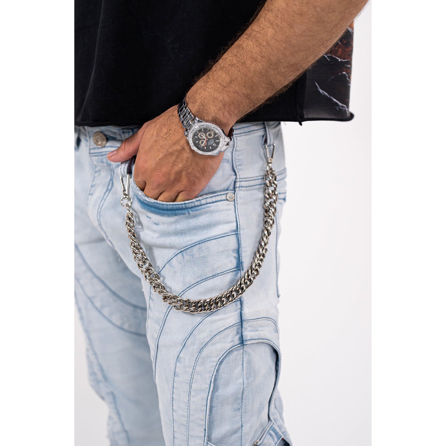 Buckle Premium Mens Stacked Jeans + Wallet Chain