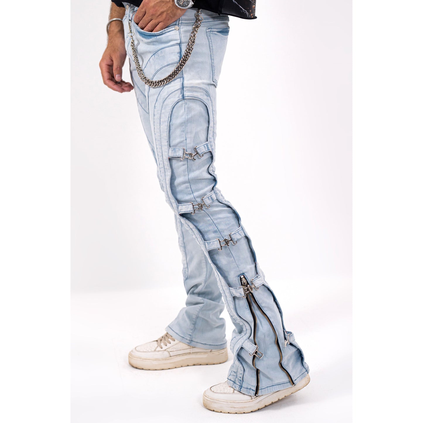 Buckle Premium Mens Stacked Jeans + Wallet Chain
