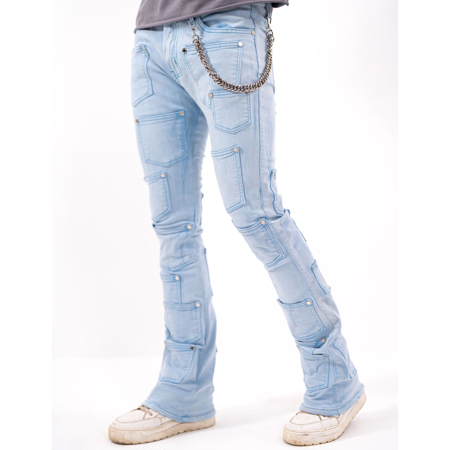 Rivets Premium Mens Stacked Jeans + Wallet Chain