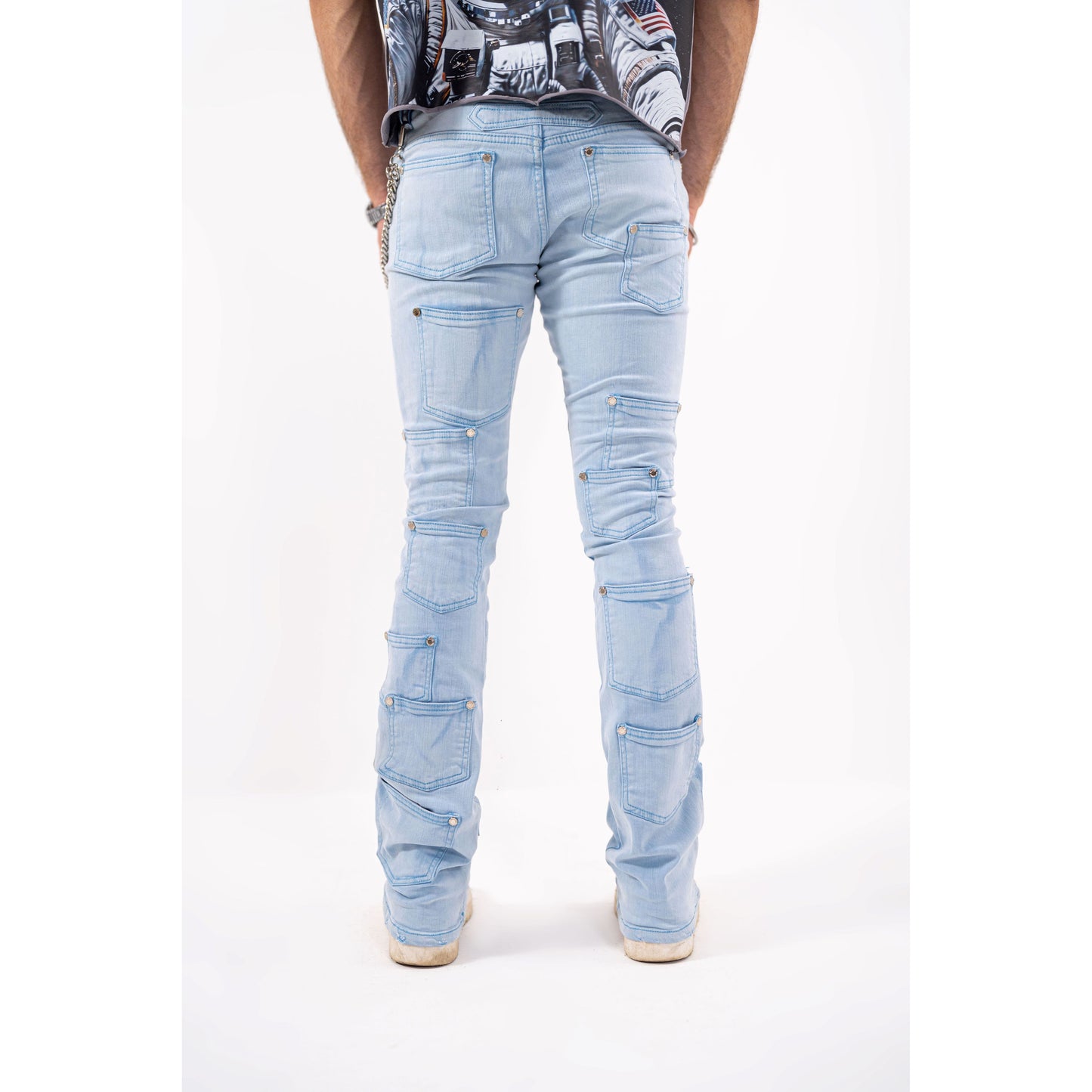 Rivets Premium Mens Stacked Jeans + Wallet Chain