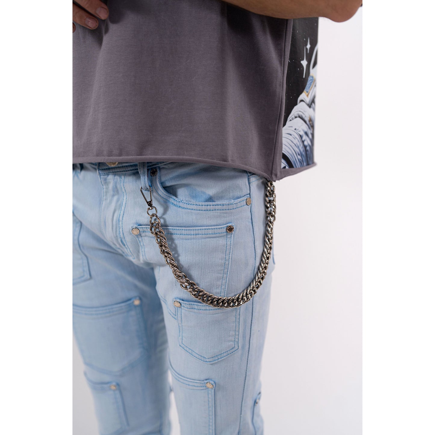 Rivets Premium Mens Stacked Jeans + Wallet Chain