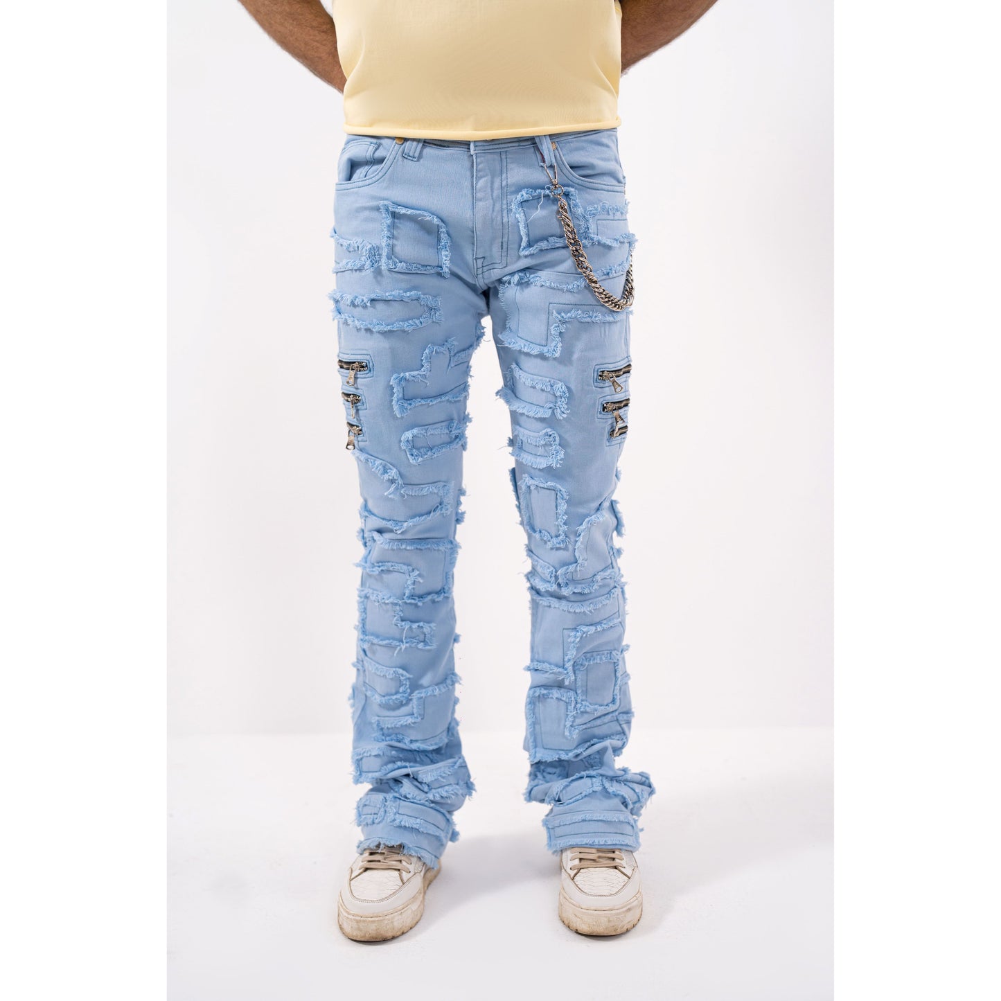 6Zipper Premium Mens Stacked Jeans + Wallet Chain