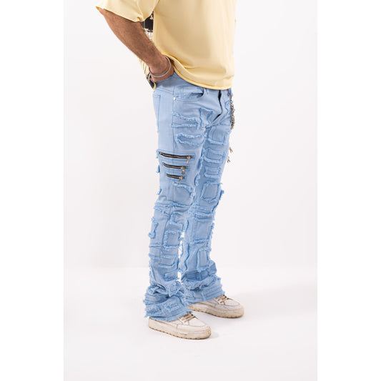 6Zipper Premium Mens Stacked Jeans + Wallet Chain