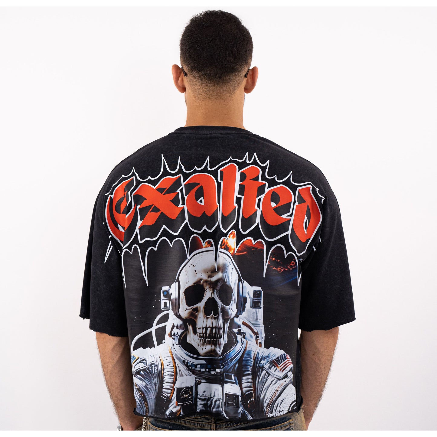 EXALTED Cropped Oversized Washed Premium Mens Tee
