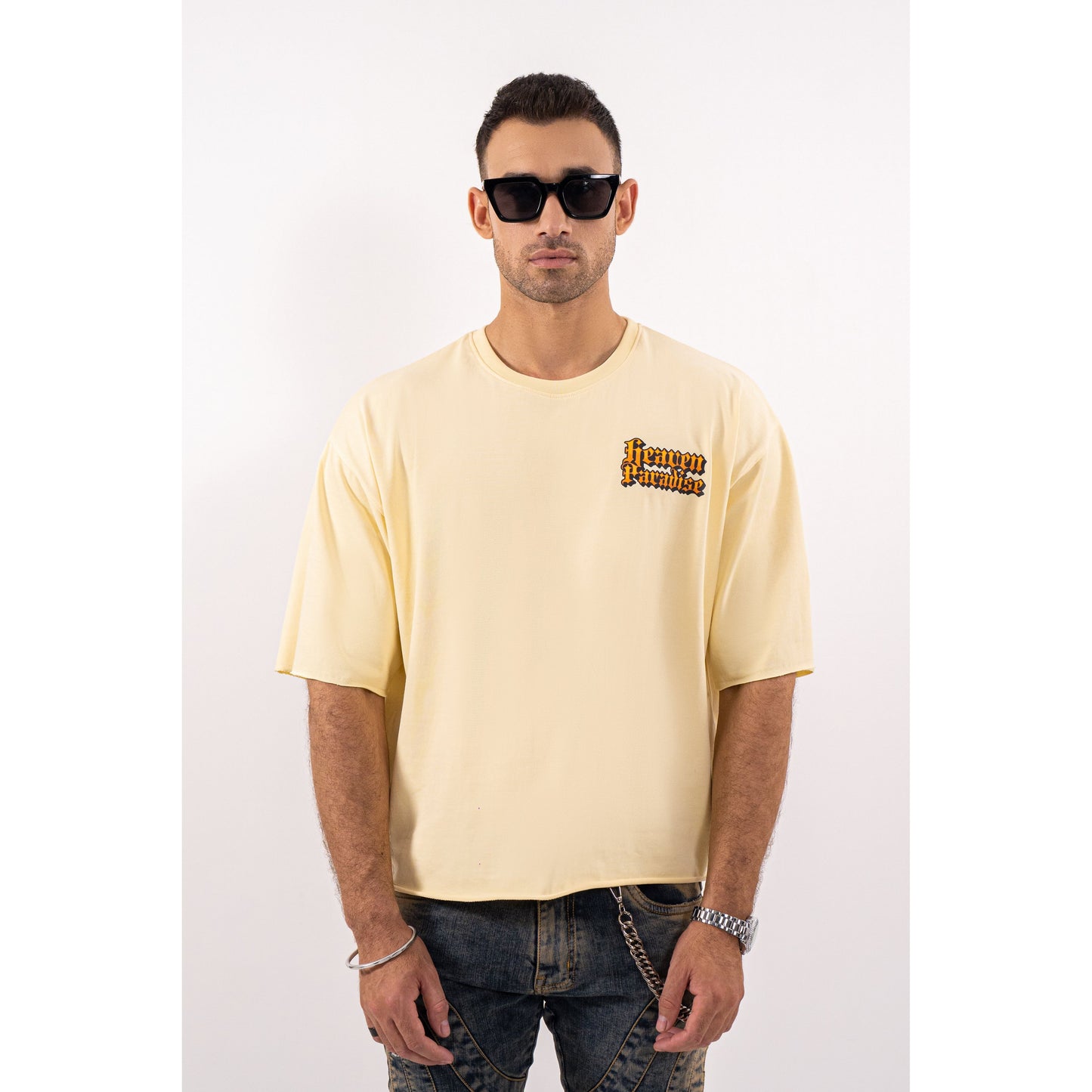 PARADISE Cropped Oversized Washed Premium Mens Tee