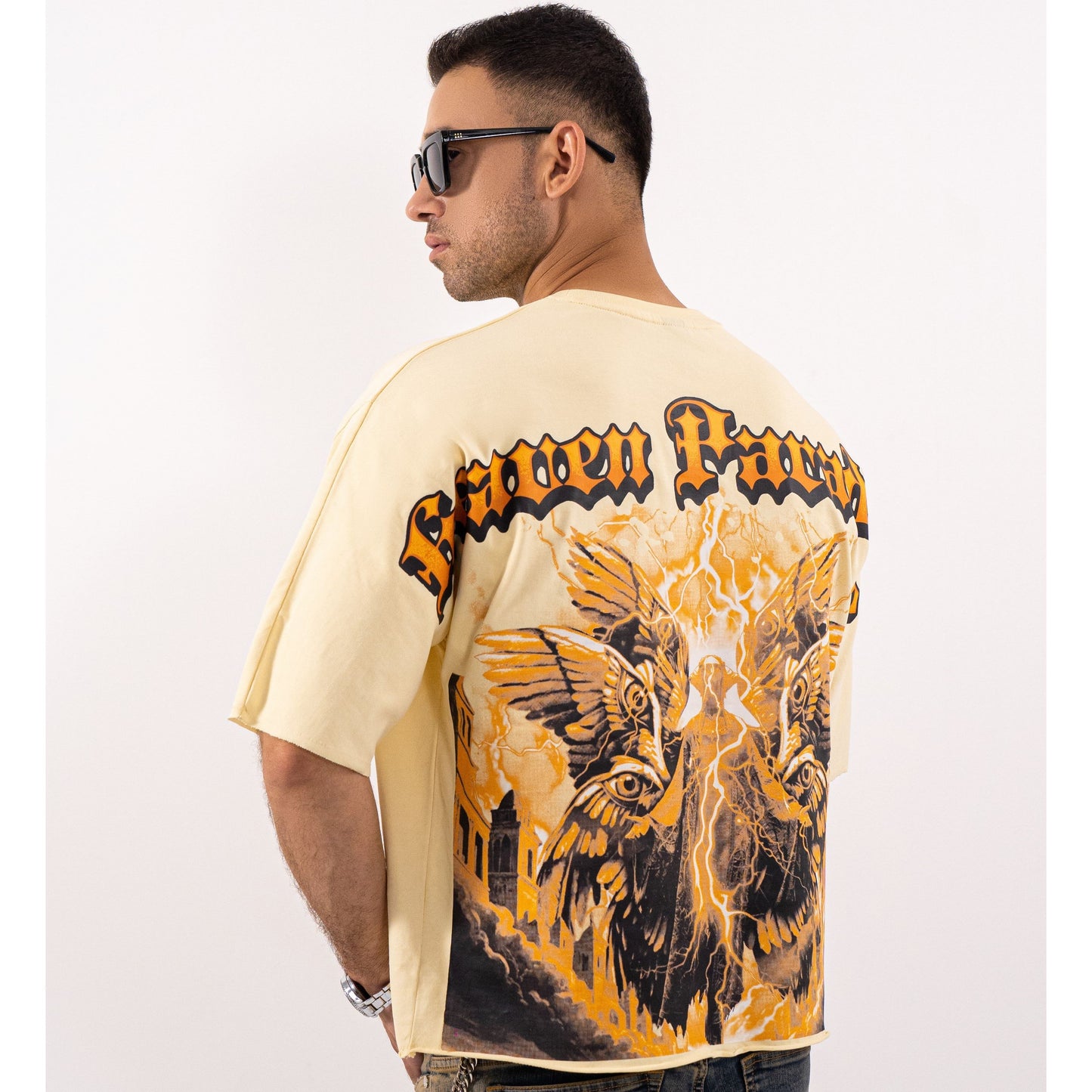 PARADISE Cropped Oversized Washed Premium Mens Tee