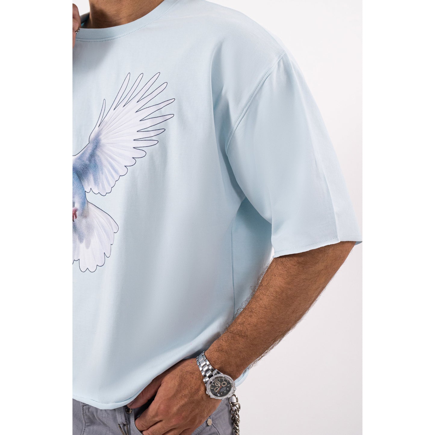 Dove Cropped Oversized Washed Premium Mens Tee