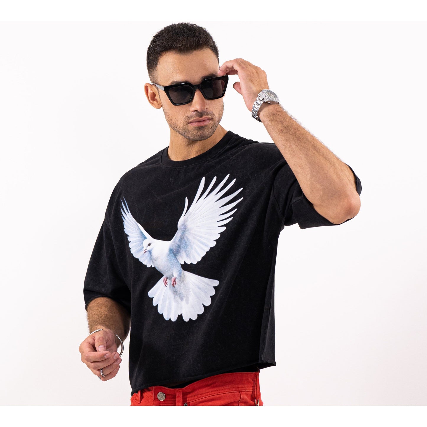 Dove Cropped Oversized Washed Premium Mens Tee