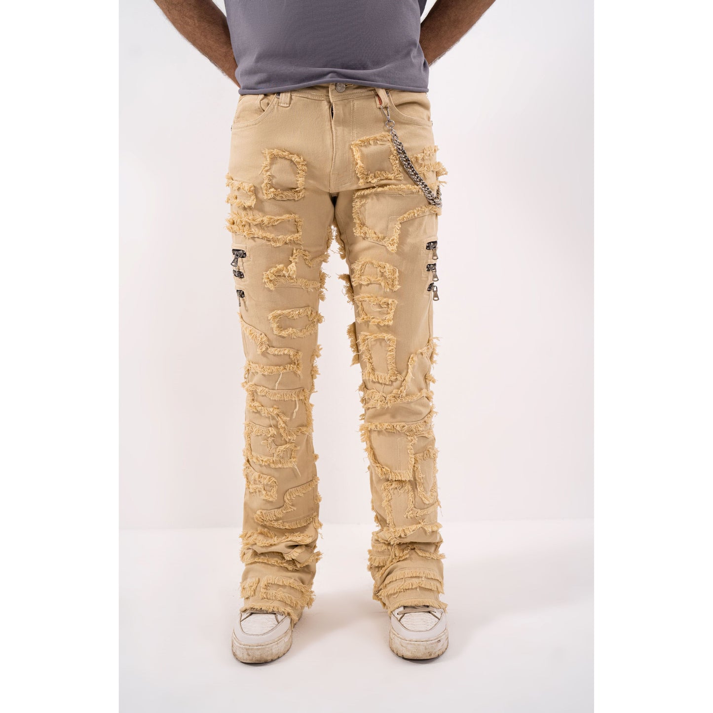 6Zipper Premium Mens Stacked Jeans + Wallet Chain