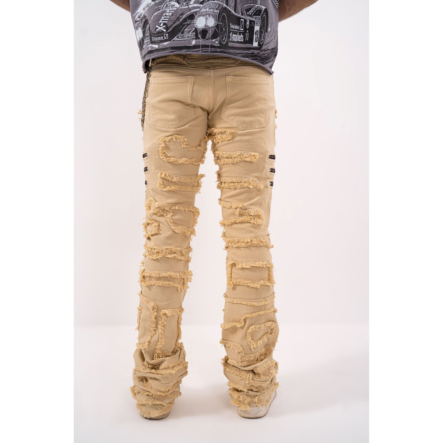 6Zipper Premium Mens Stacked Jeans + Wallet Chain