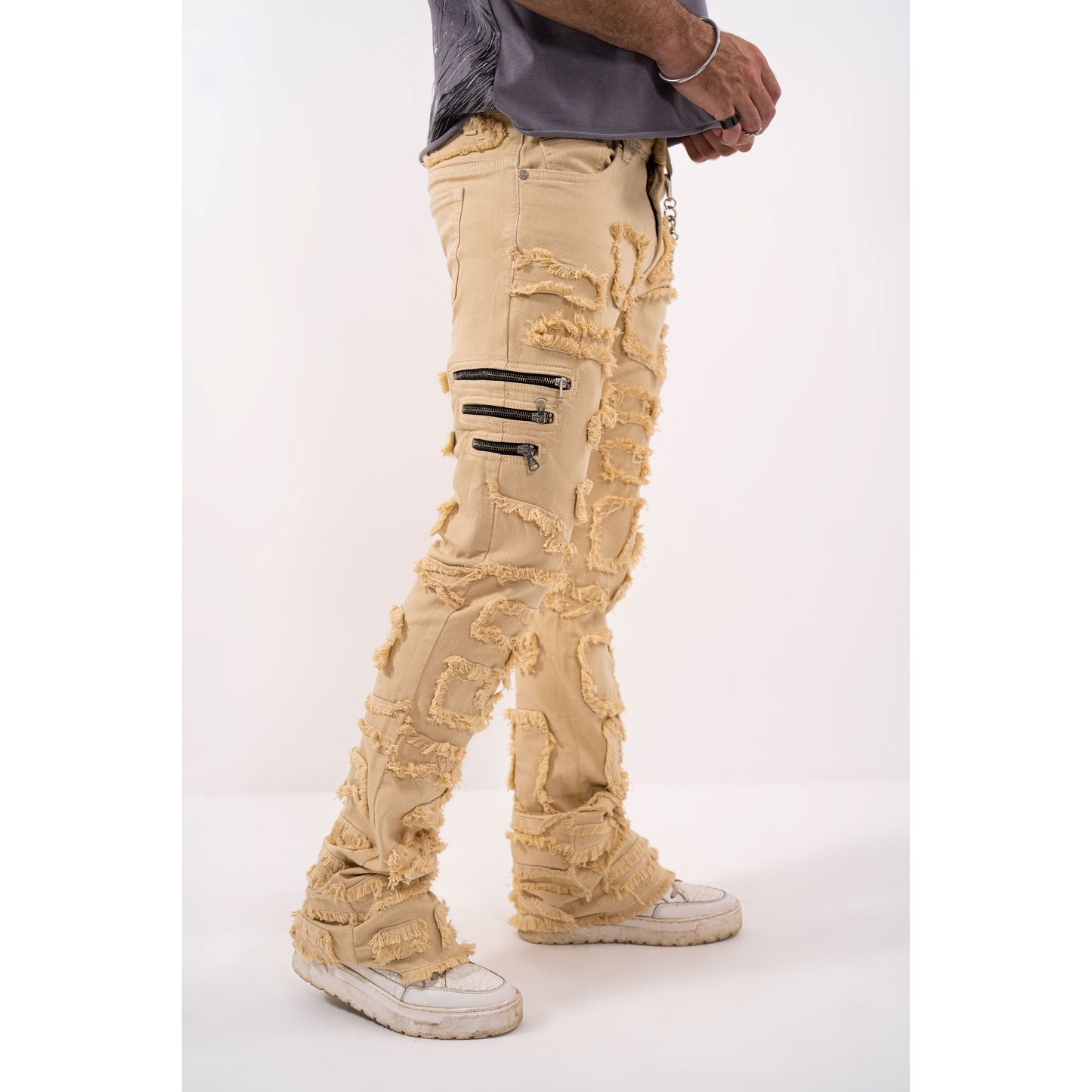 6Zipper Premium Mens Stacked Jeans + Wallet Chain