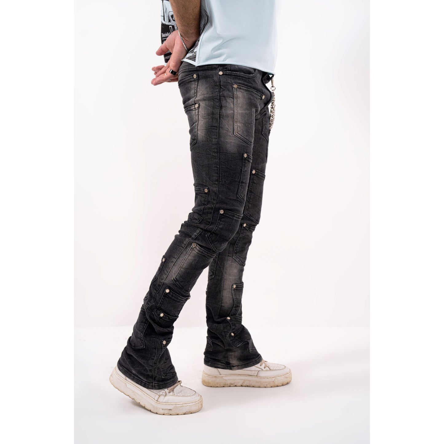 Rivets Premium Mens Stacked Jeans + Wallet Chain