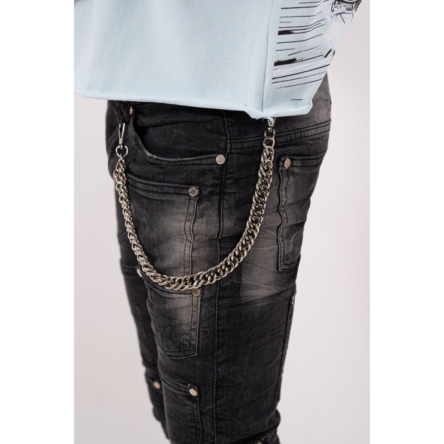 Rivets Premium Mens Stacked Jeans + Wallet Chain