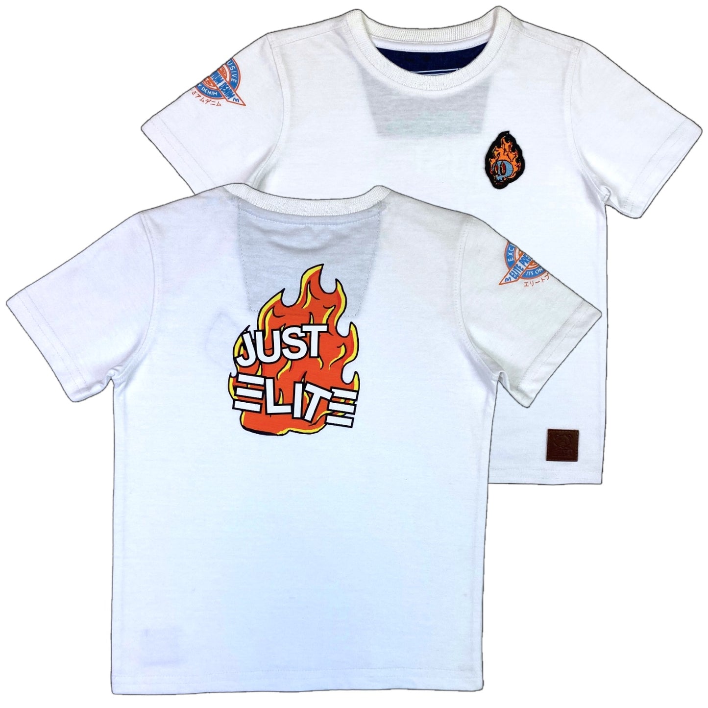 Flame Back Graphic Premium Kids Tee White