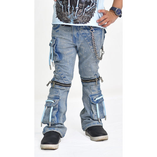 Ocean Rhinestone Premium Kids Stacked Jeans