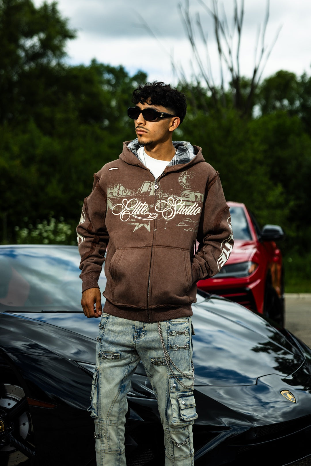 Embroidered Brown Premium Mens Zip Up Hoodie