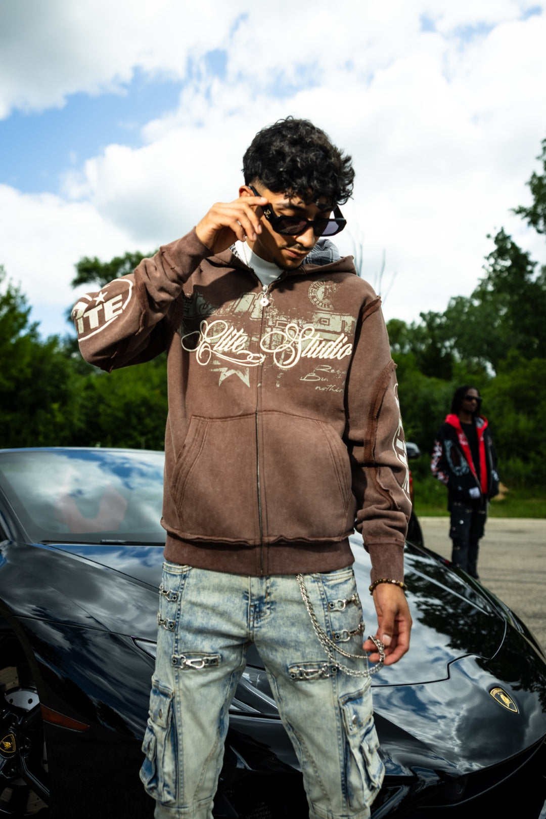 Embroidered Brown Premium Mens Zip Up Hoodie