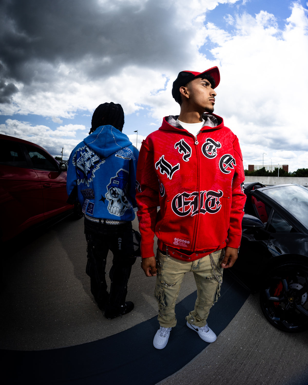 All Details Belted Red Premium Mens Zip Up Hoodie