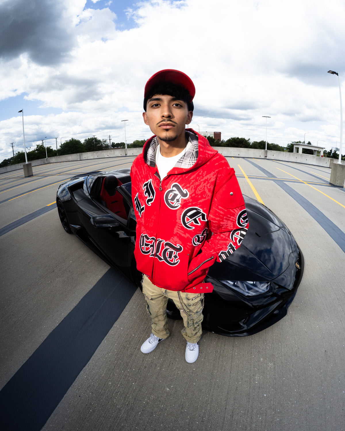 All Details Belted Red Premium Mens Zip Up Hoodie