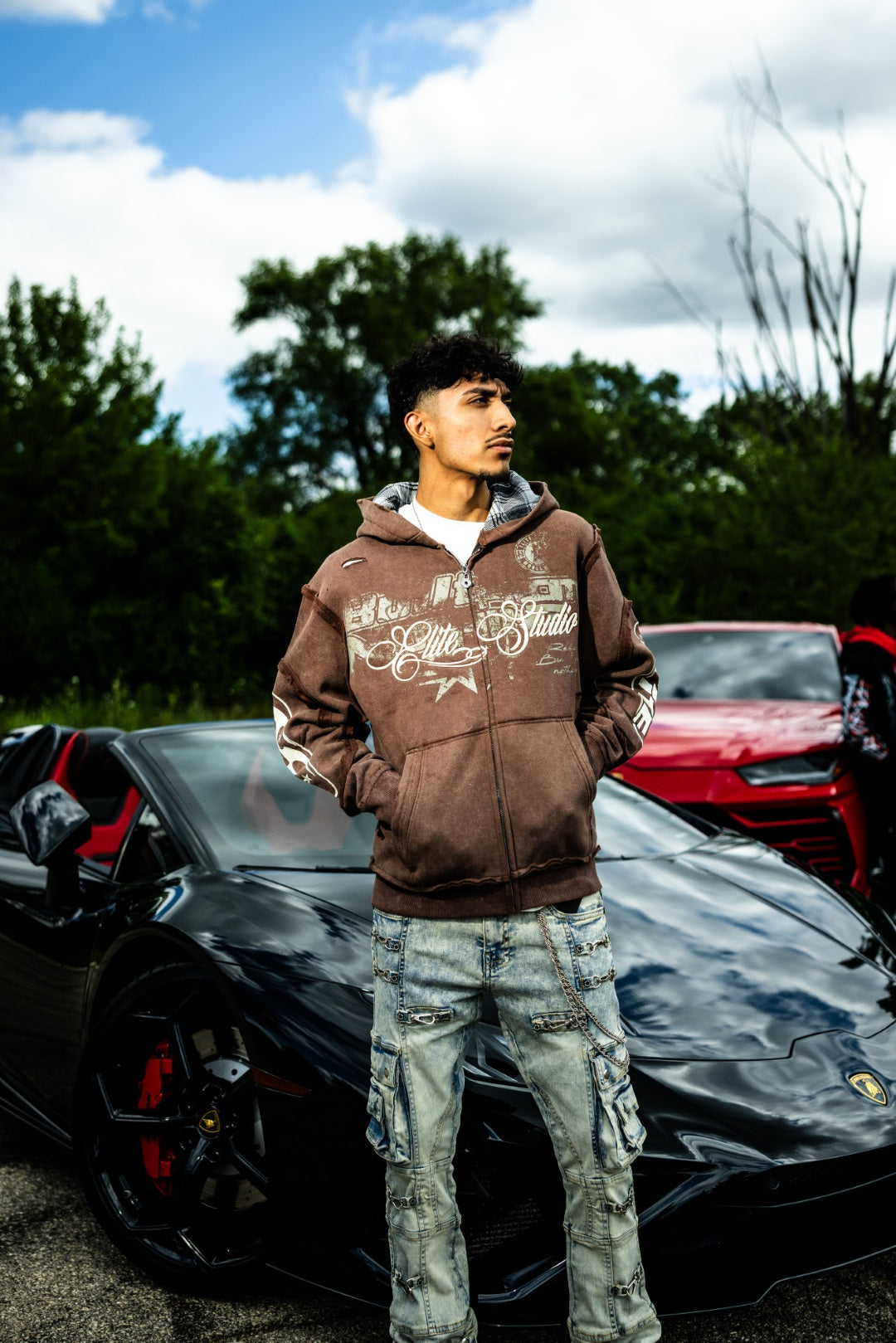 Embroidered Brown Premium Mens Zip Up Hoodie