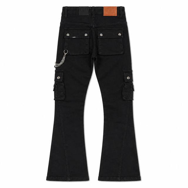 Rivet Black Denim Men's Flare Jeans + Chain