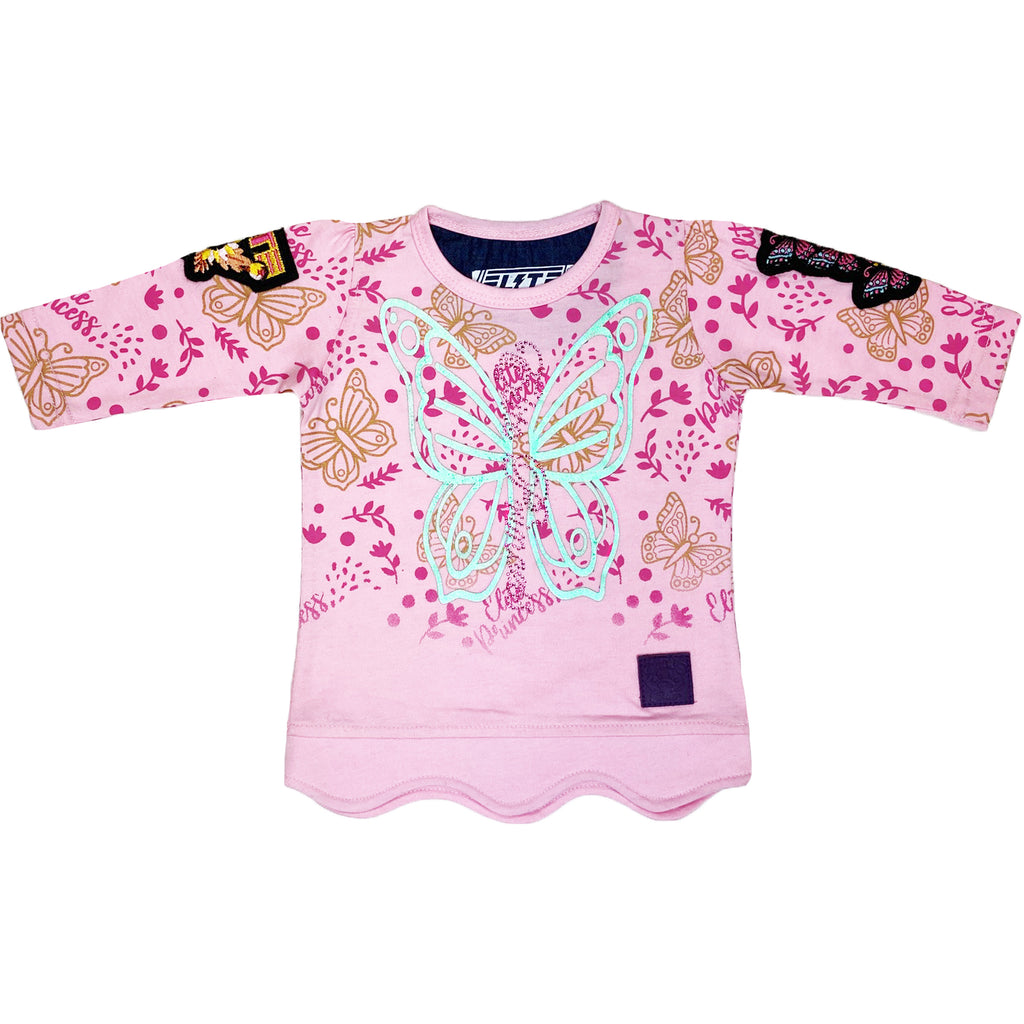 Butterfly Premium Infant Girls Tee Pink