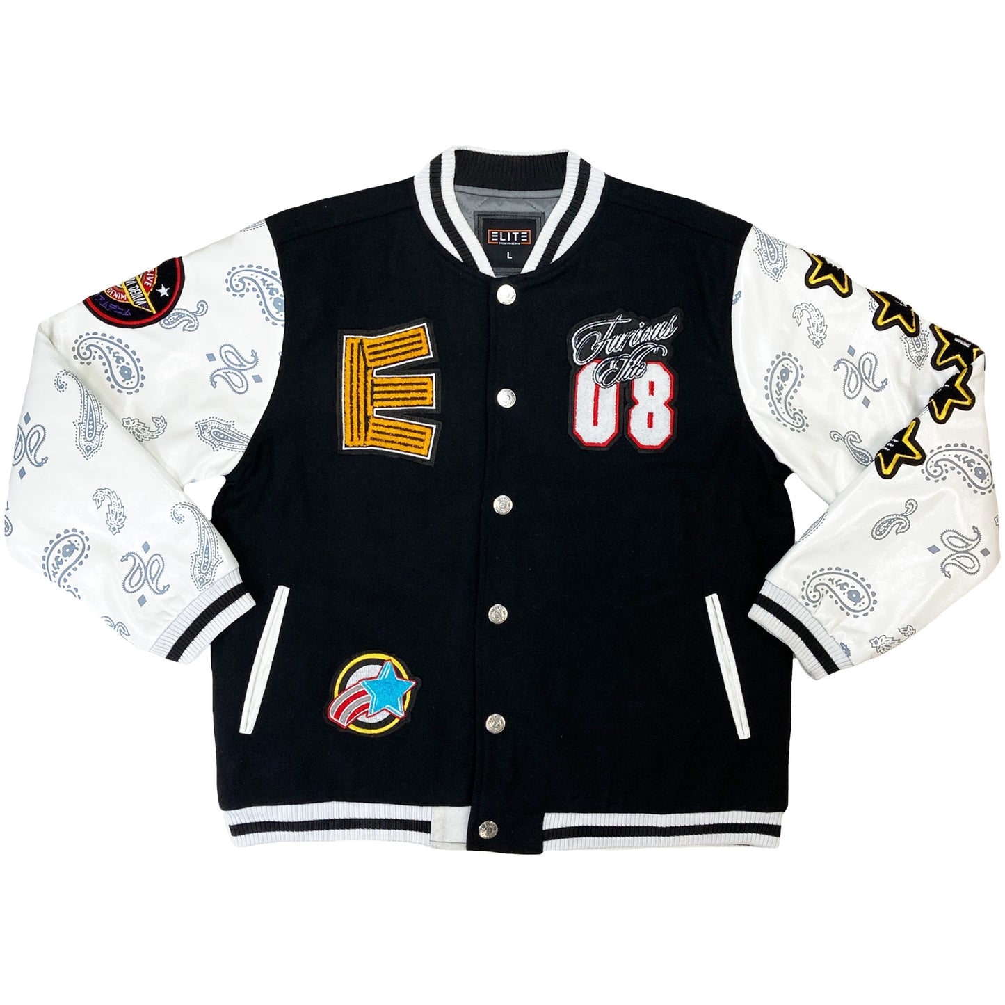 Premium Mens Varsity Jacket White/Black