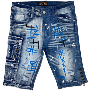 Graffiti Premium Men's Denim Shorts Blue
