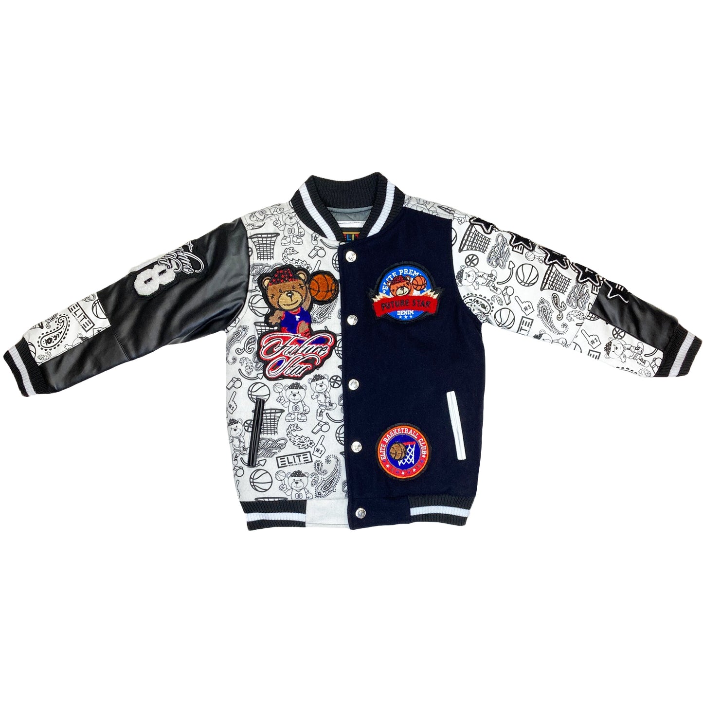 Premium Kids Varsity Jacket White/Black