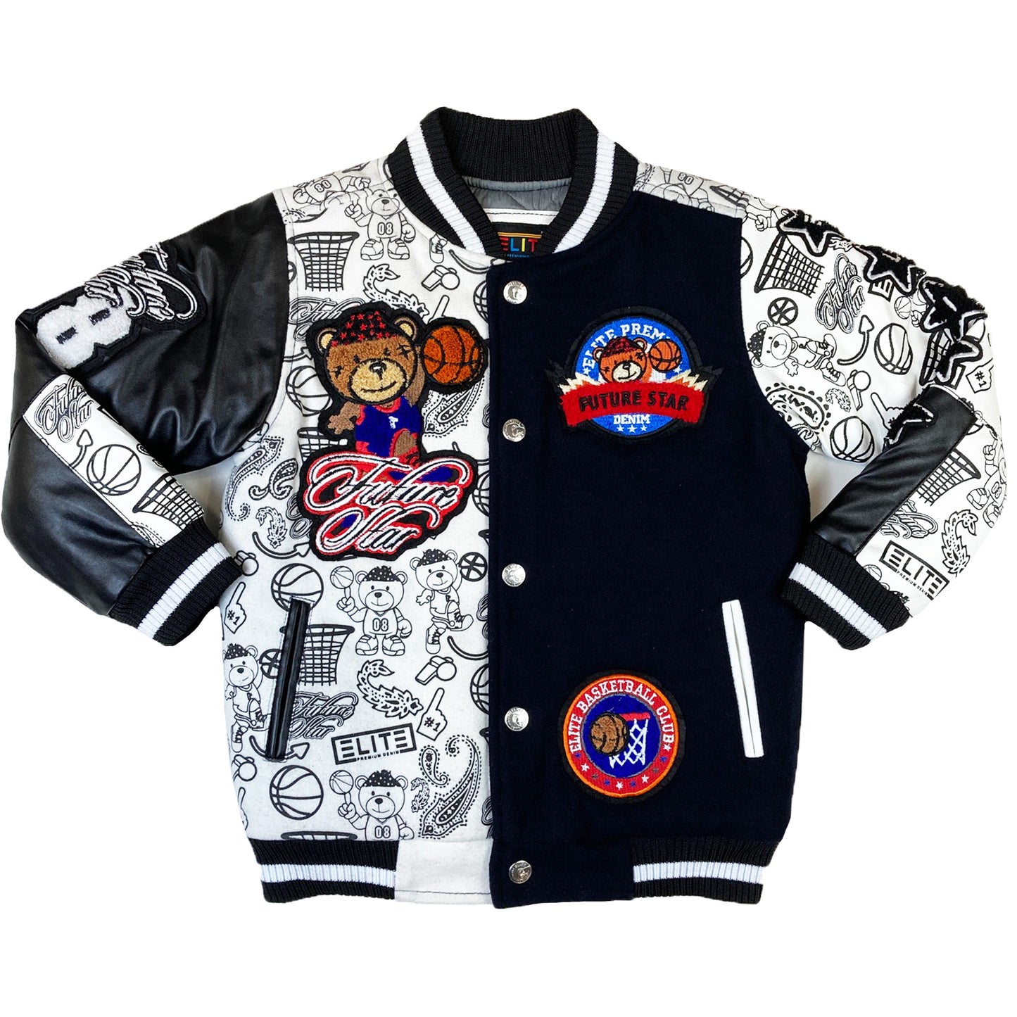 Premium Kids Varsity Jacket White/Black