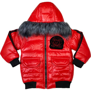 Premium Stone Kids Puffer Jacket Red