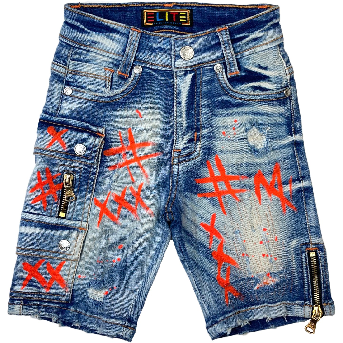 Break Time Premium Kids Denim Shorts Orange