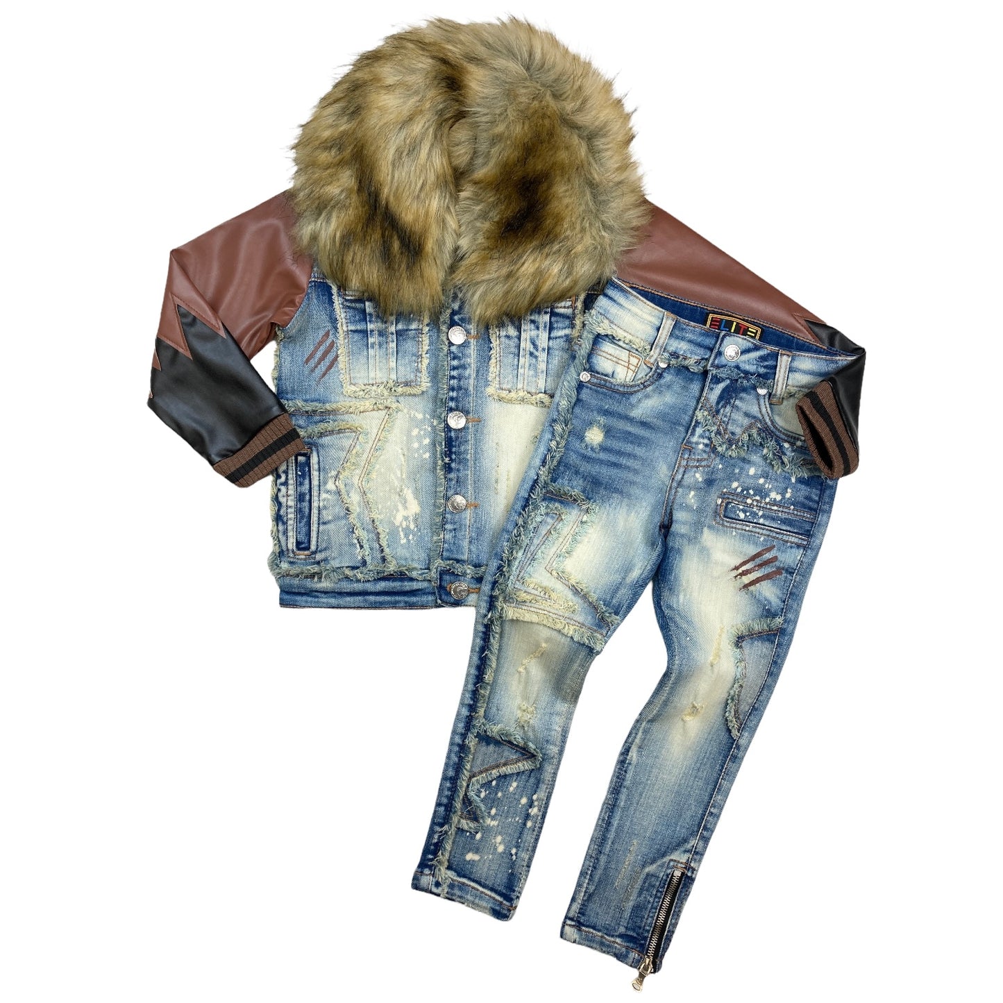 Mocha Kids Premium Denim Jacket Set