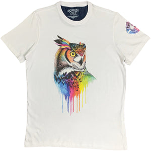 Color Drip Owl Tee White - Elite Premium Denim