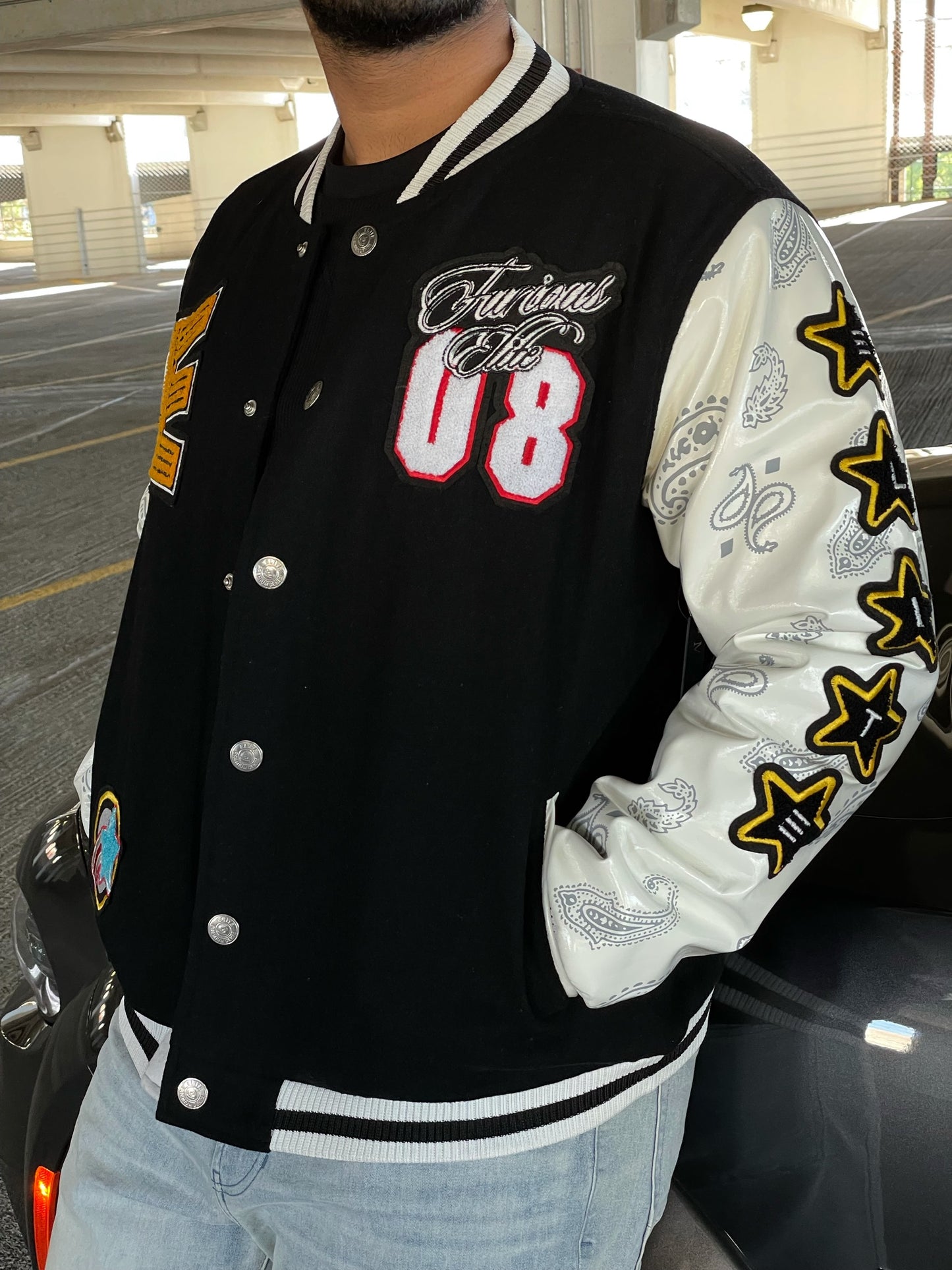 Premium Mens Varsity Jacket White/Black