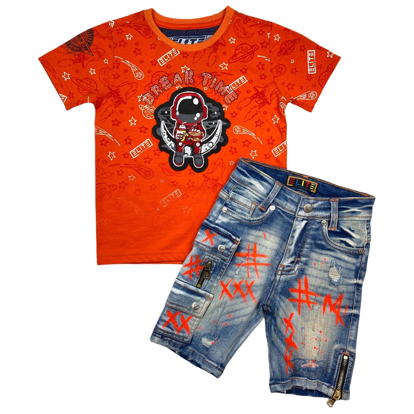 Break Time Premium Kids Denim Shorts Orange