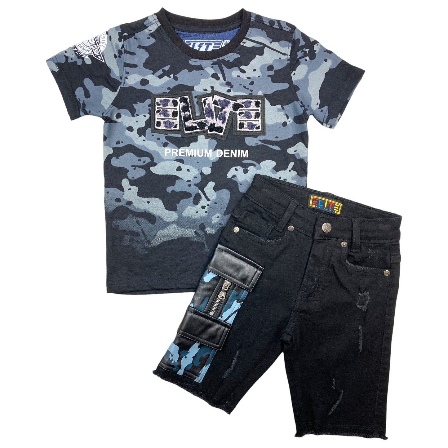 Night Camo Premium Kids Denim Shorts